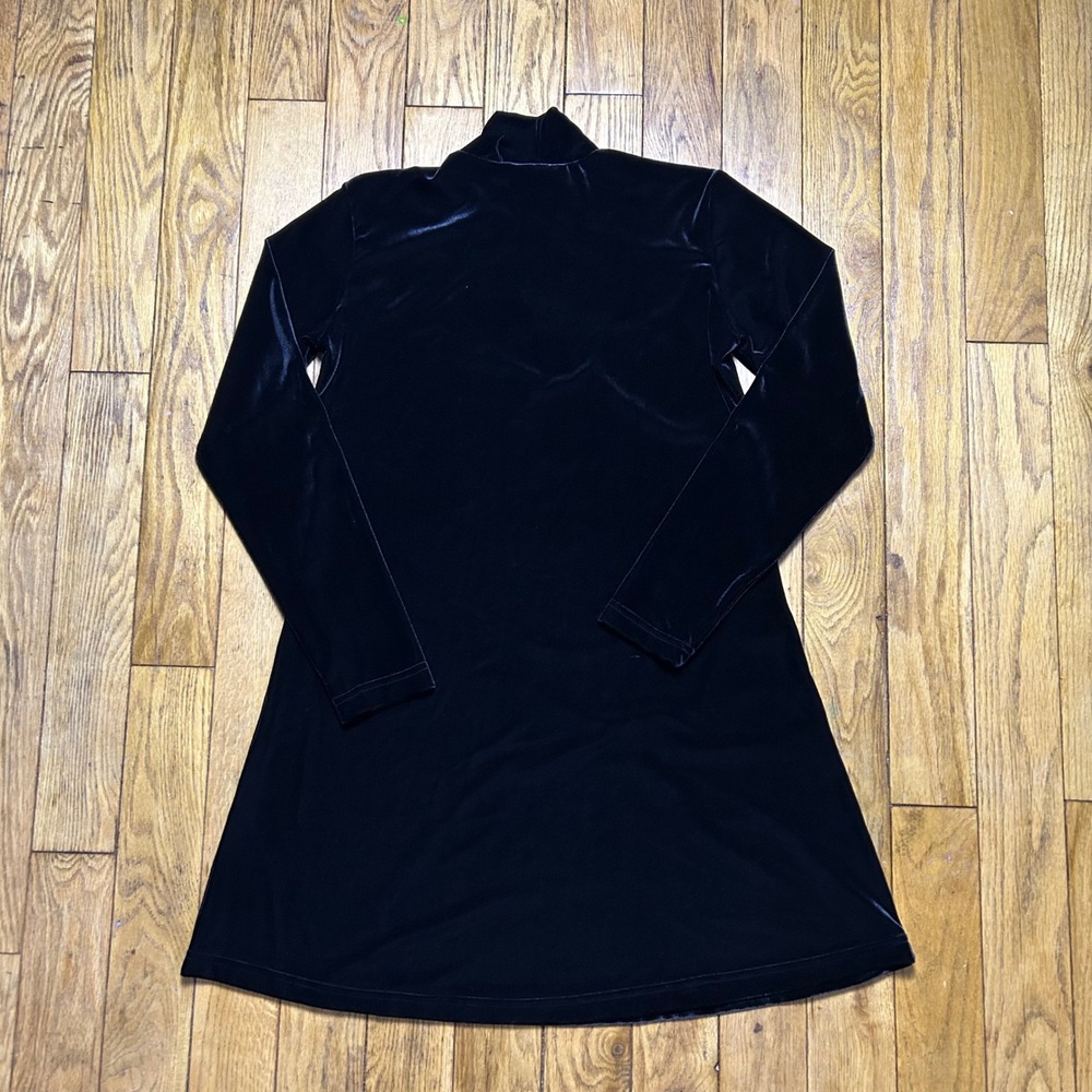 Vintage 90s Dressing Clio Black Velvet Mock Neck Long Sleeve A-Line Mini Dress M